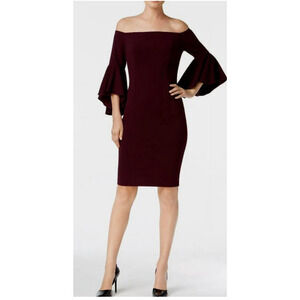 NWT $165 Calvin Klein Womens Plus 16 Off The Shoulder Bell Sleeve Dress Purple